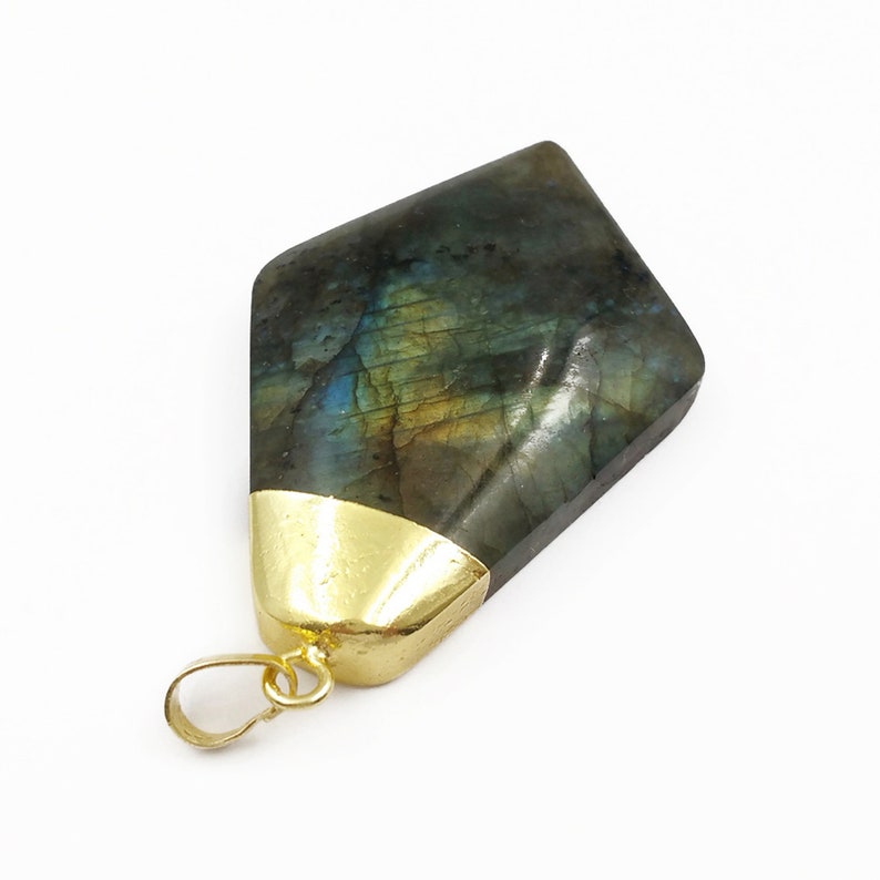 P1426 Triangle Labradorite Gold Pendant Natural Labradorite Pendants Jewelry Gold Capped Pendant Gift For Her