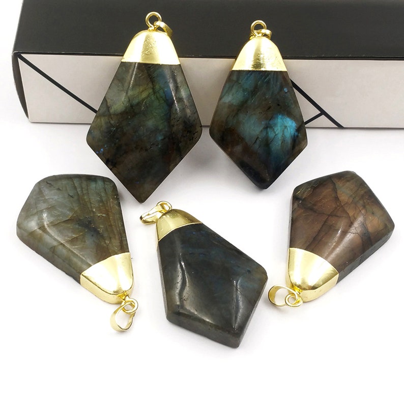 P1426 Triangle Labradorite Gold Pendant Natural Labradorite Pendants Jewelry Gold Capped Pendant Gift For Her