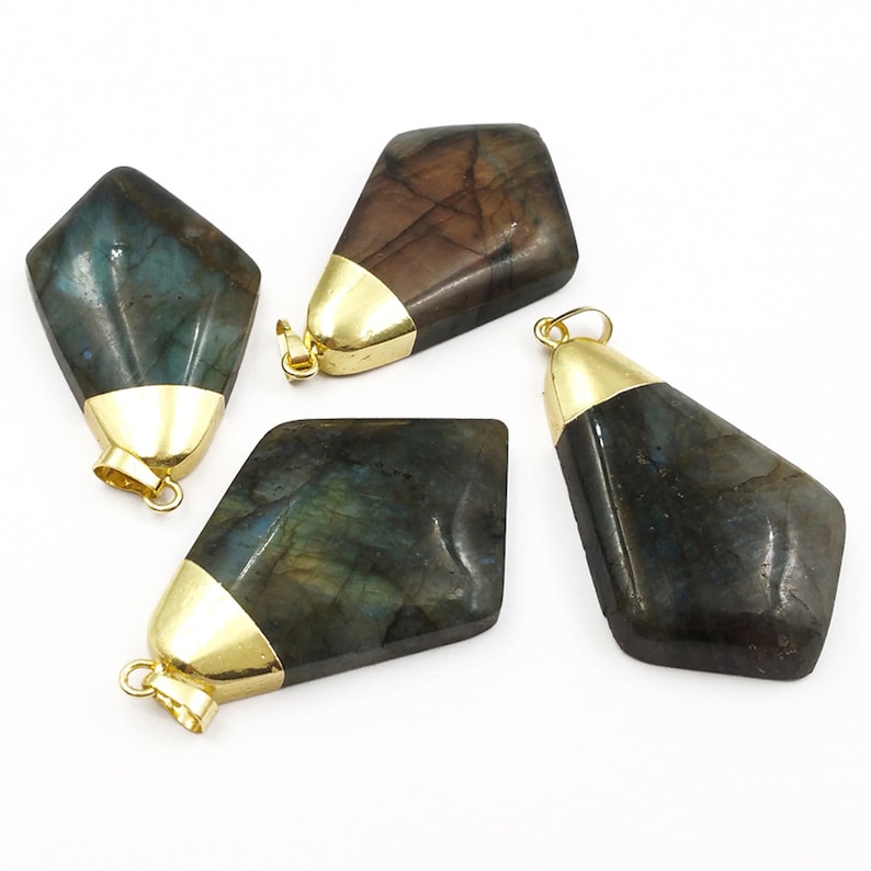 P1426 Triangle Labradorite Gold Pendant Natural Labradorite Pendants Jewelry Gold Capped Pendant Gift For Her