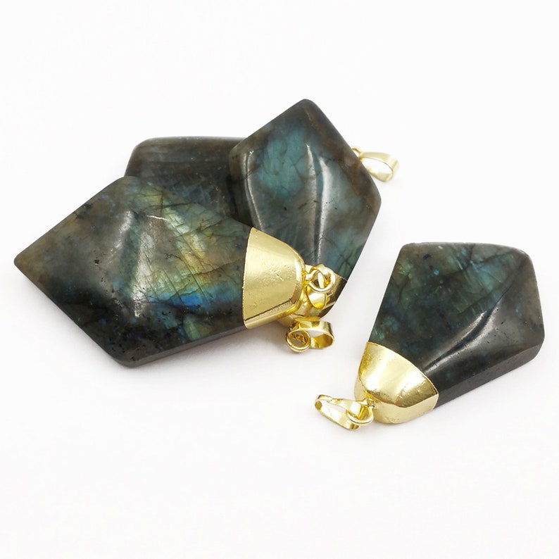 P1426 Triangle Labradorite Gold Pendant Natural Labradorite Pendants Jewelry Gold Capped Pendant Gift For Her