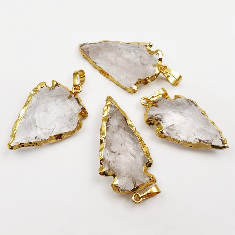 P309 Wholesale Hot Crystal Arrowhead quartz Pendant Charm in 24k gold dipped raw stone crystal quartz pendant for women