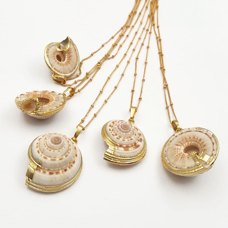 JN001 Wholesale Natural Statement Necklace Raw Sea Trumpet Shell Necklace With 24k Gold Dipped Chain Necklace