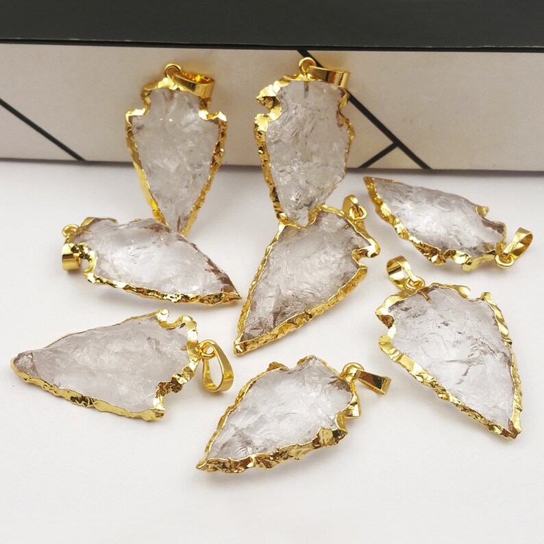 P309 Wholesale Hot Crystal Arrowhead quartz Pendant Charm in 24k gold dipped raw stone crystal quartz pendant for women