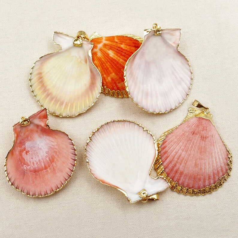 JP006 Fashion Natural Colorful Scallop Shell Pendant Wiyh 24k Real Gold Plated on Edge without Dyed for Women Jewelry Making