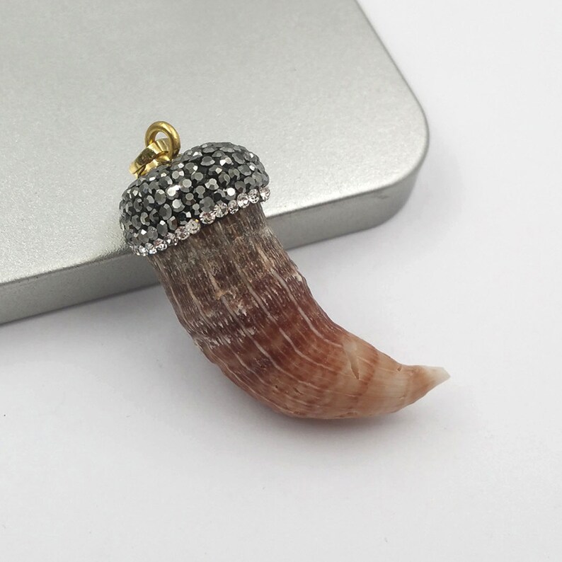 NP378 Naturall Fossil Coral Pendant Tooth Shape Pendant Rhinestone Pave Pendant In Random Size Wild Coast Jewelry