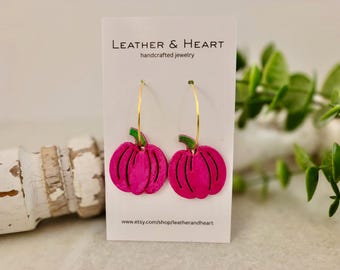 Handcrafted Pumpkin Leather Earrings: Autumn Fall Jewelry
