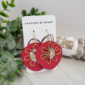 Handmade Leather Earrings|Red Leather Earrings| Dangle and Drop Earrings||Gift for Her