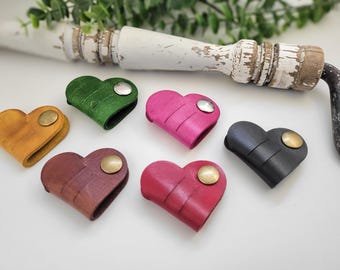 Handmade Heart Leather Cord Keeper | Earbud Wire Organizer| Earbud & Charging Cable Holder