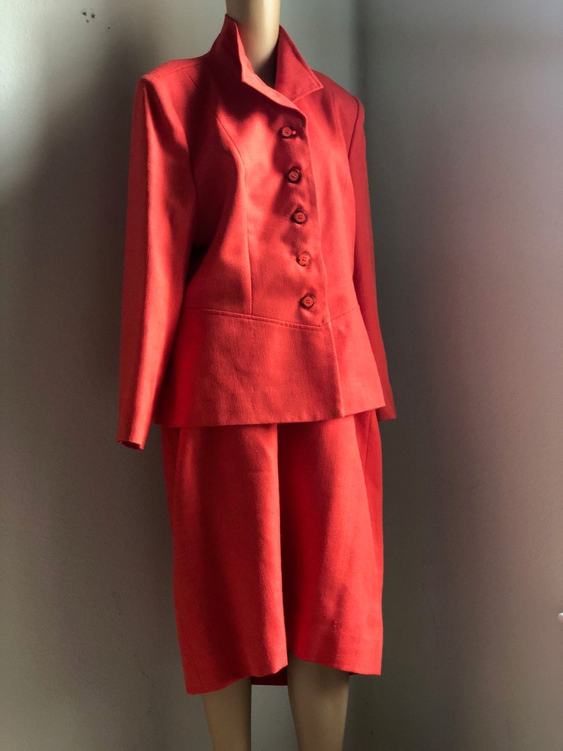 Vintage Womens Plus Two Piece Suit in Bright Orange Size 16