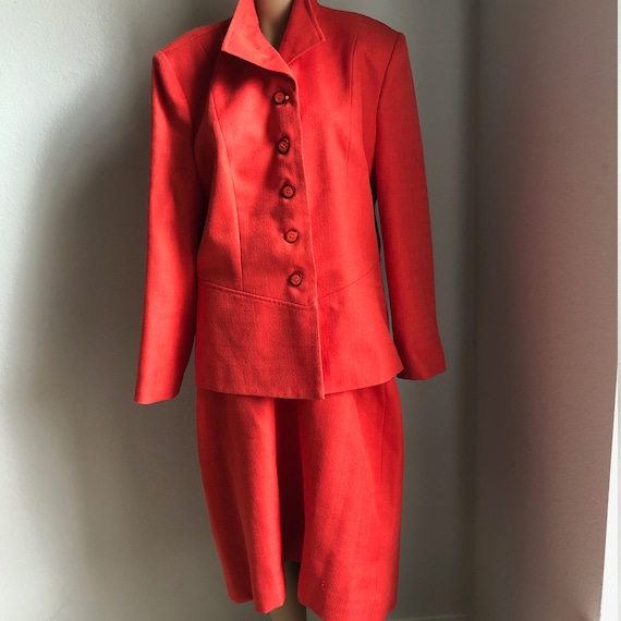 Vintage Womens Plus Two Piece Suit in Bright Orang