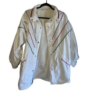 Vintage SZ L 1990 Blair Jacket witte pastel accenten windjack lange ski