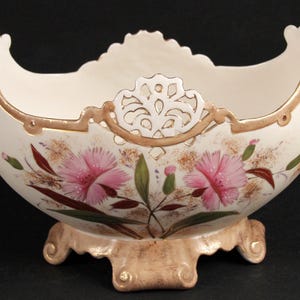 Antique Robert Hanke RH Austria HP Bachelor Buttons Reticulated Porcelain Vase / Planter