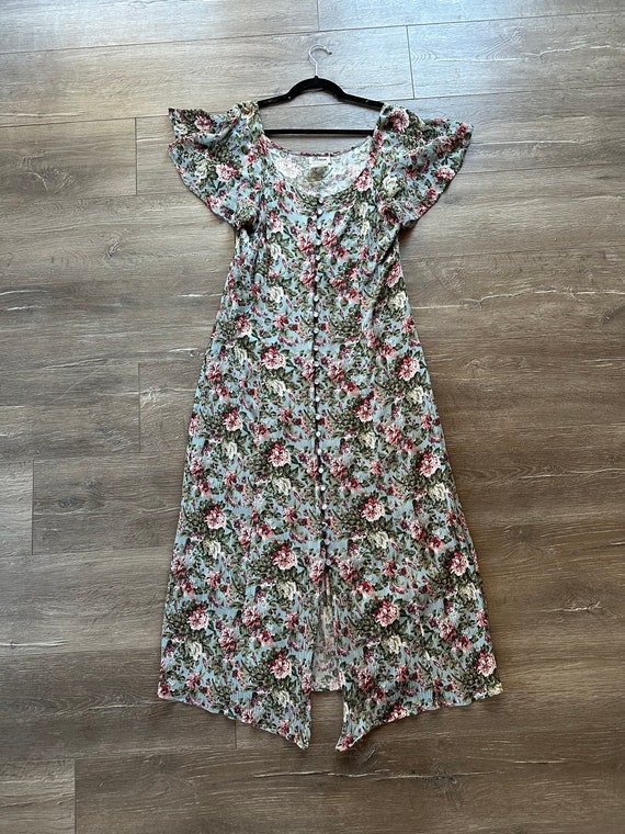 Vintage 80s/90s Flutter Sleeve Floral Dress - image 1