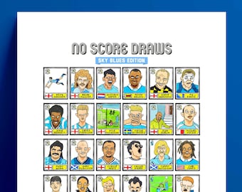 Coventry City - No Score Draws Sky Blues Edition - A3 print of 36 hand-drawn Panini-style CCFC legends - NEW for 2024 - Wonky football art