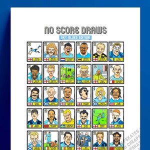 Coventry City - No Score Draws Sky Blues Edition - A3 print of 36 hand-drawn Panini-style CCFC legends - NEW for 2024 - Wonky football art