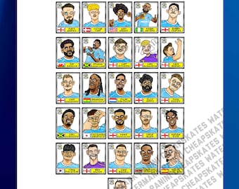 Coventry City Vol 2 - No Score Draws Sky Blues Going Up Edition - A3-afdruk van 24 wonky Panini-stijl doodles van de promotiewinnende kant van CCFC