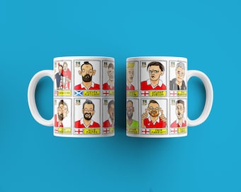 Wrexham Vol 4 No Score Draws Mug Set - Set of TWO DIFFERENT 11oz Ceramic Mugs with Wonky Panini-Doodles Of WFC's 24/25 Promotion Squad
