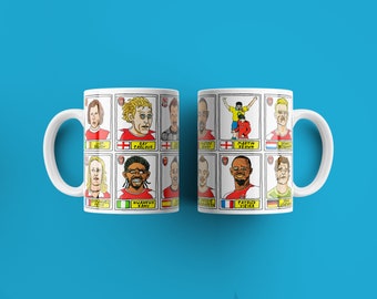 Arsenal No Score Draws Mug Set - Set of TWO 11oz Ceramic Mugs with Wonky Panini sticker-style No Score Draws Doodles of Gunners icons