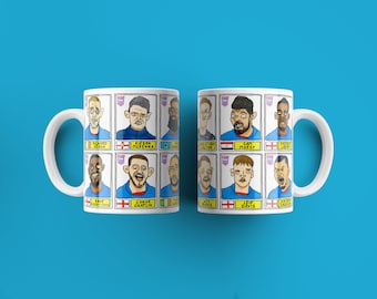 Ipswich Town Vol 2 No Score Draws Mug Set - Set of TWO 11oz Ceramic Mugs with Wonky Panini-style Doodles of ITFC&#39;s 22/23 Promotion Winners