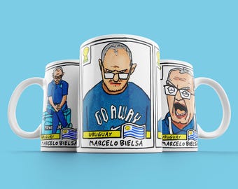 Bielsa 2026 Uruguay Triptych No Score Draws Mug - 11oz Ceramic El Loco Mug With 3 Wonky NSD World Cup 2026 Football Drawings