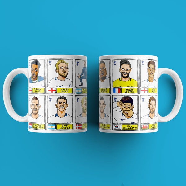 Spurs Volume 2 No Score Draws Mug Set - Set of TWO 11oz Ceramic Mugs with Wonky Panini sticker-style THFC Poch Era No Score Draws Doodles