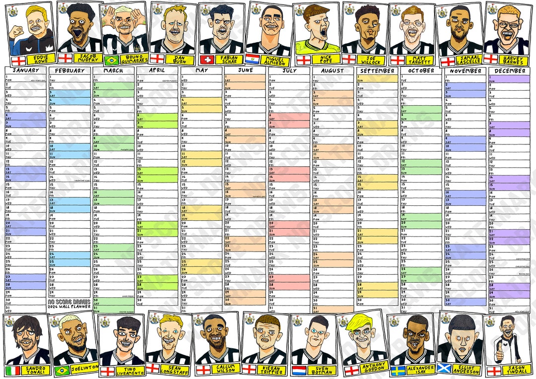 Newcastle United 2024 Large Wall Planner by No Score Draws Wonky NUFC