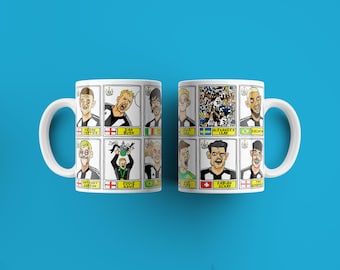 Newcastle United Carabao Cup Winners No Score Draws Mug Set - Set of TWO DIFFERENT 11oz Ceramic Mugs with Wonky Doodles Of NUFC&#39;s 24/25 Team
