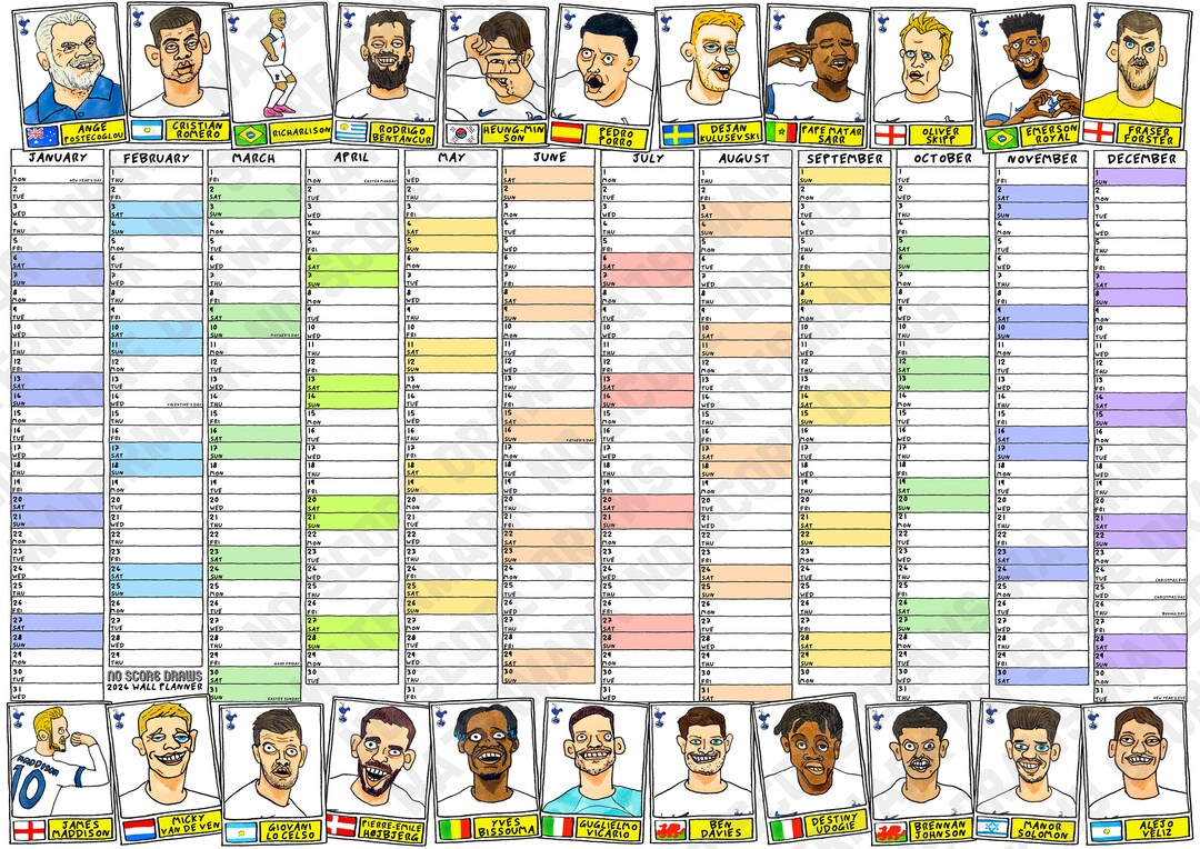 Spurs 2024 Large Wall Planner by No Score Draws Wonky Tottenham Hotspur