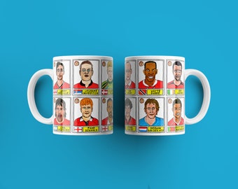 Definitely NOT Man Utd No Score Draws Mug Set - Set of two 11oz Ceramic Mugs with Wonky Panini sticker-style NOT MUFC No Score Draws Doodles