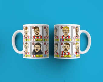 Conjunto de canecas Sheffield United Vol 2 No Score Draws - Conjunto de DUAS canecas de cerâmica de 11 onças com Doodles Wonky Panini dos vencedores da promoção SUFC 22/23