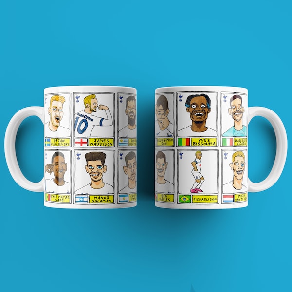 Spurs Volume 3 No Score Draws Mug Set - Set of TWO 11oz Ceramic Mugs with Wonky Panini sticker-style THFC Angeball No Score Draws Doodles