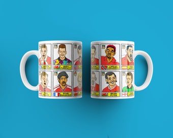 Wrexham No Score Draws Mug Set - Set of TWO 11oz Ceramic Mugs with Wonky Panini sticker-style doodles of Various Wrexham AFC Football Icons