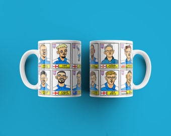 Ipswich Town Vol 3 No Score Draws Mug Set - Set of TWO DIFFERENT 11oz Ceramic Mugs with 24 Wonky Panini-style Doodles of ITFC's 23-24 Team