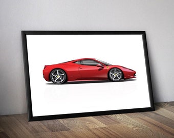 458 Italia Print, Italian Sports Car Poster, Art, Car Art, Supercars, Cars, 458