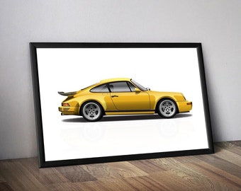 RUF CTR Yellowbird Print, German Sportscar Poster, Art, Car Art, Cars, 911 Turbo, 930, Yellowbird