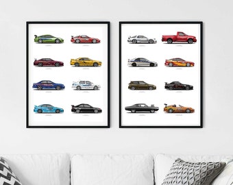 Konsttryck från The Fast and the Furious Cars: Set med 16 bilar