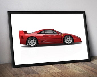 F40 Rossa Corsa Print, Italian Sportscar Poster, Art, Car Art, Cars, Scuderia, Modena