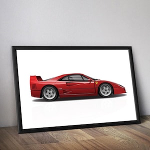 F40 ロッサ コルサ プリント、イタリアのスポーツカー ポスター、アート、カー アート、車、スクーデリア、モデナ