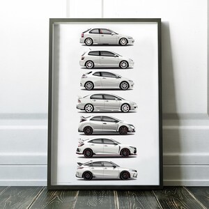 Civic Type R Generation Print, Type R EK9, EP3, FN2R, FD2R, FK2R, FK8R, FL5 Spoon Sports, Mugen, Vtec JDM Poster, Art, Car Art, Cars