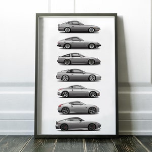 Fairlady Z Generation Print, 240Z, 280ZX, 300ZX, 350Z, 370Z, 400Z Nismo JDM Poster, Art, Car Art, Cars