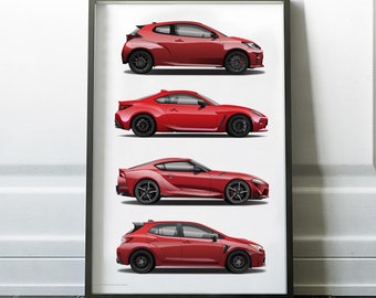 Gazoo Racing GR Yaris, GR86, GR Supra, GR Corolla Design Print, Toyota Art, Autokunst, Autos