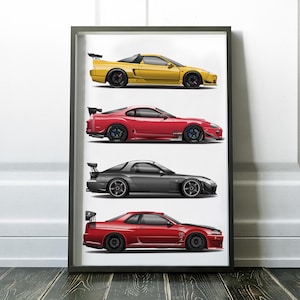JDM Heavenly 4 Advanced Flatout NSx, Ridox Supra, Fujita Engineering RX7, MCR R34 GT-R Poster, Arte