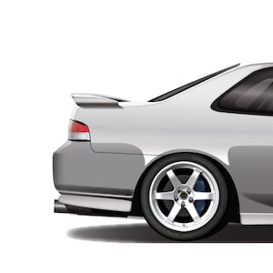 May include: A silver Honda Prelude with a rear spoiler and aftermarket wheels. The car is parked on a white background.