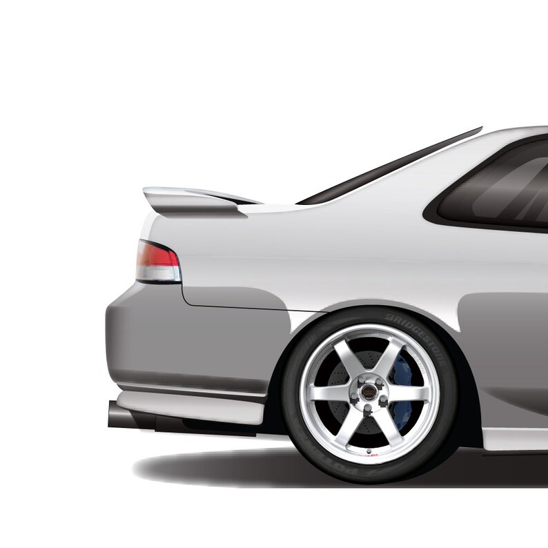 May include: A silver Honda Prelude with a rear spoiler and aftermarket wheels. The car is parked on a white background.