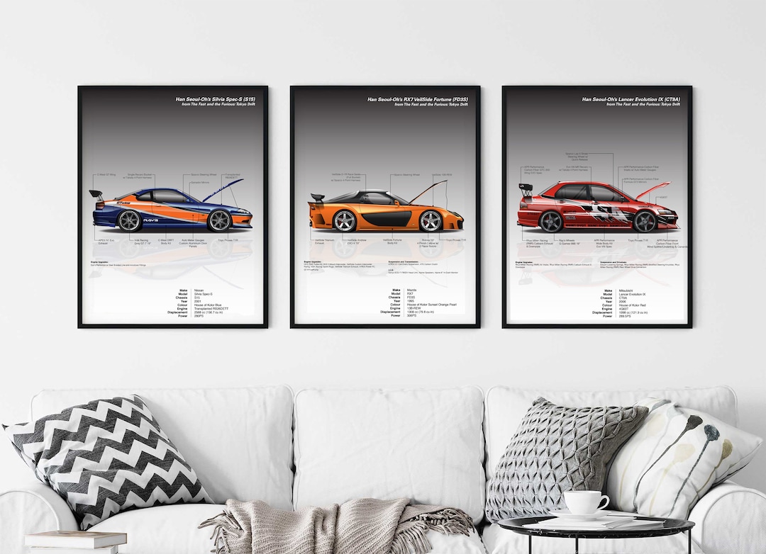 Tokyo Drift Car Print Set: Silvia S15, RX7, Lancer Evo IX