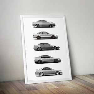 Impresión de la generación Prelude, póster JDM SiR VTEC de la 1.ª a la 5.ª generación, arte, arte de automóviles, automóviles