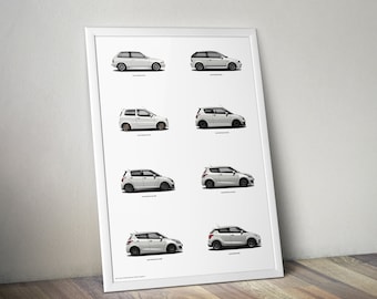 Impressão Swift Sport Generations: pôster de arte automotiva JDM