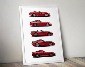 Viper Generation Print, American Sports Car, SRT10, RT10 USDM Poster, Art, Car Art, Cars