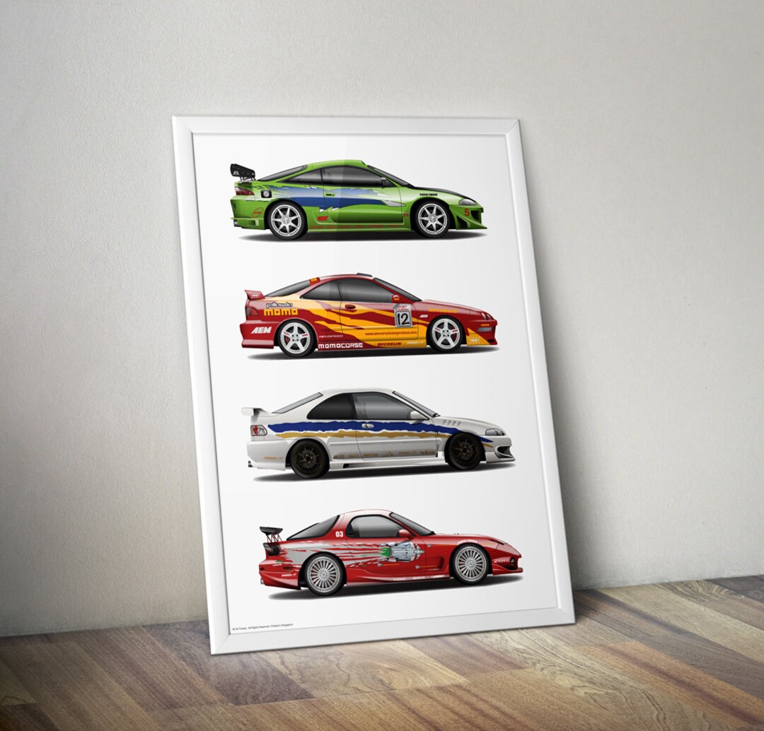 Fast and Furious Car Art Print: Brian's Eclipse, RX-7 & More - Etsy