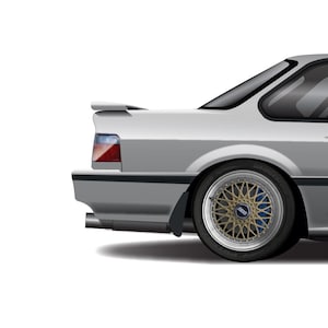 May include: A silver Honda Civic with a rear spoiler and a black rear bumper. The car has a black exhaust pipe and a gold and blue wheel with a Bridgestone tire.